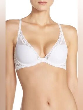 Natori White Lace Plunge Bra PR2-118